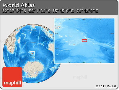 Shaded Relief Location Map of the Area around 52° 14' 43" S, 75° 43' 29" E