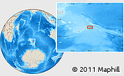 Shaded Relief Location Map of the area around 52° 14' 43" S, 75° 43' 29" E
