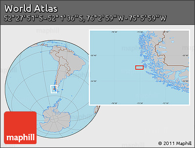 Gray Location Map of the Area around 52° 14' 43" S, 75° 34' 29" W