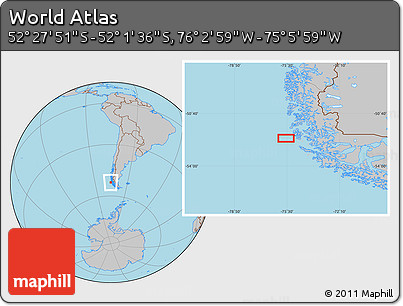 Gray Location Map of the Area around 52° 14' 43" S, 75° 34' 29" W