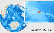 Shaded Relief Location Map of the area around 52° 14' 43" S, 76° 34' 29" E
