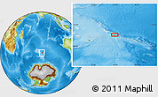 Physical Location Map of the area around 52° 14' 43" S, 77° 25' 30" E