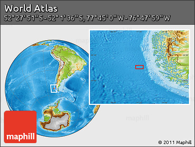 Physical Location Map of the Area around 52° 14' 43" S, 77° 16' 30" W