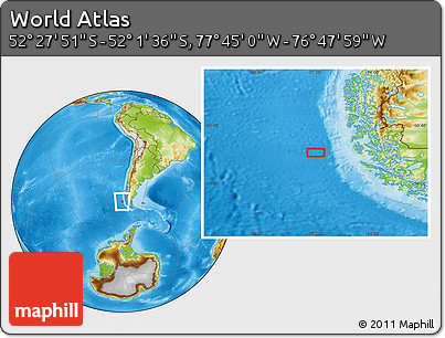 Physical Location Map of the Area around 52° 14' 43" S, 77° 16' 30" W