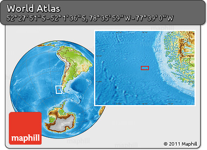 Physical Location Map of the Area around 52° 14' 43" S, 78° 7' 30" W