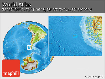 Physical Location Map of the Area around 52° 14' 43" S, 78° 7' 30" W