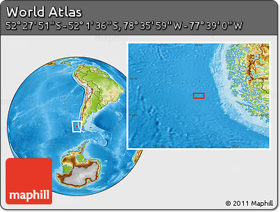 Physical Location Map of the Area around 52° 14' 43" S, 78° 7' 30" W