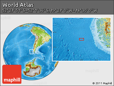 Physical Location Map of the Area around 52° 14' 43" S, 78° 58' 29" W