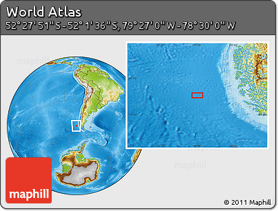 Physical Location Map of the Area around 52° 14' 43" S, 78° 58' 29" W