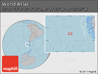 Gray Location Map of the Area around 52° 14' 43" S, 79° 49' 29" W, hill shading
