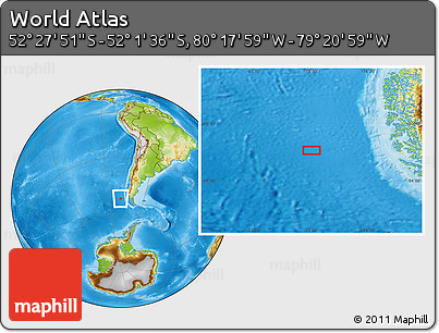 Physical Location Map of the Area around 52° 14' 43" S, 79° 49' 29" W