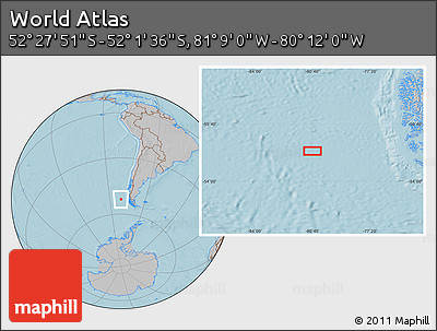 Gray Location Map of the Area around 52° 14' 43" S, 80° 40' 30" W, hill shading