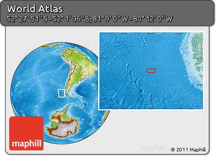 Physical Location Map of the Area around 52° 14' 43" S, 80° 40' 30" W