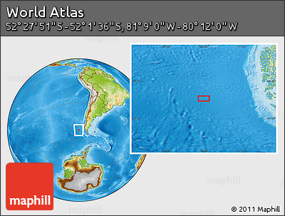 Physical Location Map of the Area around 52° 14' 43" S, 80° 40' 30" W