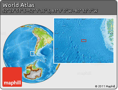 Physical Location Map of the Area around 52° 14' 43" S, 80° 40' 30" W