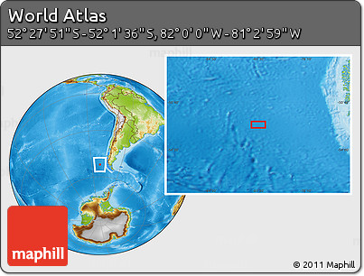 Physical Location Map of the Area around 52° 14' 43" S, 81° 31' 30" W
