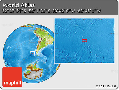 Physical Location Map of the Area around 52° 14' 43" S, 83° 13' 29" W