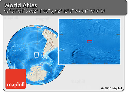 Shaded Relief Location Map of the Area around 52° 14' 43" S, 91° 43' 29" W