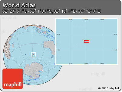 Gray Location Map of the Area around 52° 14' 43" S, 92° 43' 29" E