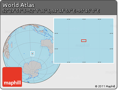 Gray Location Map of the Area around 52° 14' 43" S, 95° 16' 30" E
