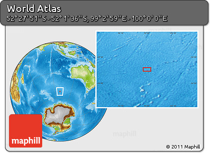 Physical Location Map of the Area around 52° 14' 43" S, 99° 31' 30" E