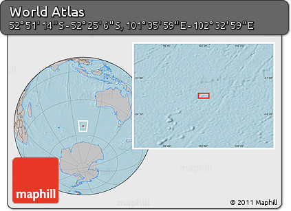 Gray Location Map of the Area around 52° 38' 10" S, 102° 4' 29" E, hill shading