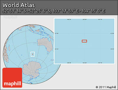 Gray Location Map of the Area around 52° 38' 10" S, 103° 46' 30" E