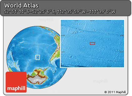 Physical Location Map of the Area around 52° 38' 10" S, 112° 7' 30" W
