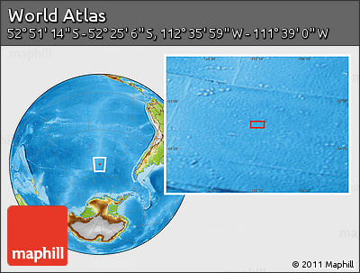 Physical Location Map of the Area around 52° 38' 10" S, 112° 7' 30" W