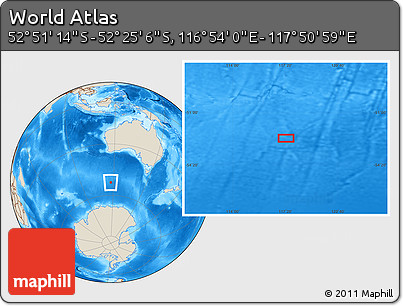 Shaded Relief Location Map of the Area around 52° 38' 10" S, 117° 22' 30" E