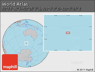 Gray Location Map of the Area around 52° 38' 10" S, 121° 37' 30" E