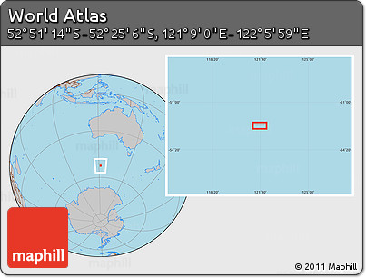 Gray Location Map of the Area around 52° 38' 10" S, 121° 37' 30" E