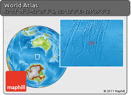 Physical Location Map of the Area around 52° 38' 10" S, 124° 10' 30" E