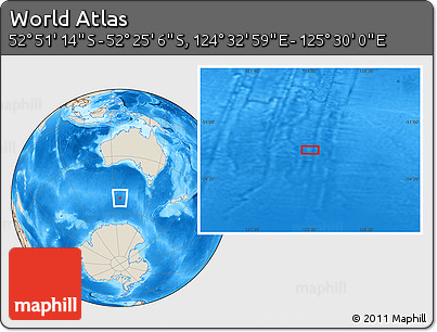 Shaded Relief Location Map of the Area around 52° 38' 10" S, 125° 1' 30" E