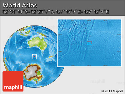 Physical Location Map of the Area around 52° 38' 10" S, 126° 43' 29" E