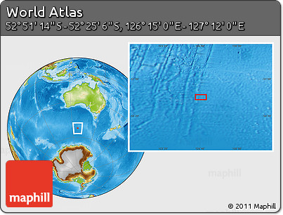 Physical Location Map of the Area around 52° 38' 10" S, 126° 43' 29" E