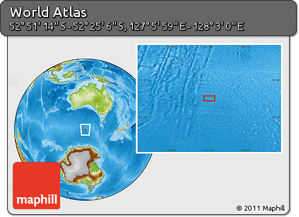 Physical Location Map of the Area around 52° 38' 10" S, 127° 34' 30" E