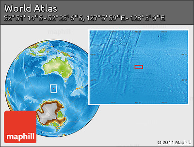 Physical Location Map of the Area around 52° 38' 10" S, 127° 34' 30" E