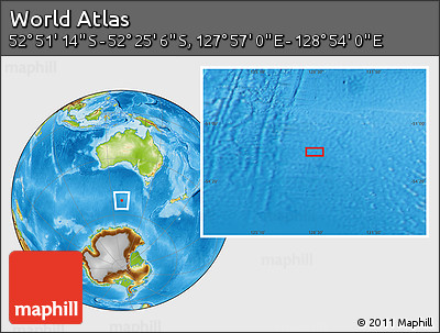 Physical Location Map of the Area around 52° 38' 10" S, 128° 25' 30" E