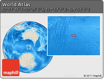 Shaded Relief Location Map of the Area around 52° 38' 10" S, 128° 25' 30" E
