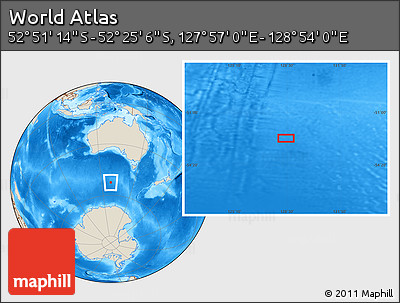 Shaded Relief Location Map of the Area around 52° 38' 10" S, 128° 25' 30" E