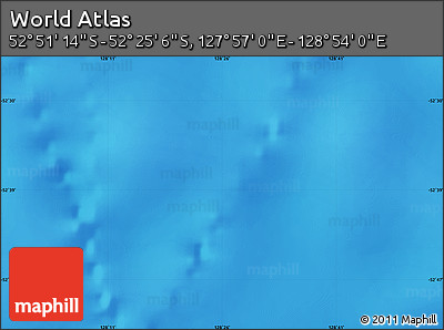 Physical Map of the Area around 52° 38' 10" S, 128° 25' 30" E