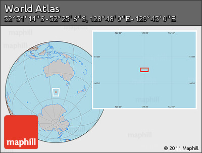 Gray Location Map of the Area around 52° 38' 10" S, 129° 16' 30" E