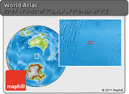 Physical Location Map of the Area around 52° 38' 10" S, 129° 16' 30" E