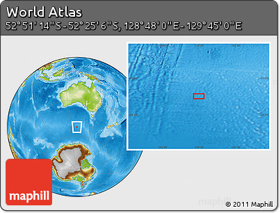 Physical Location Map of the Area around 52° 38' 10" S, 129° 16' 30" E