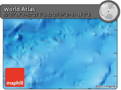 Shaded Relief Map of the Area around 52° 38' 10" S, 12° 49' 29" E