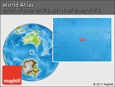 Physical Location Map of the Area around 52° 38' 10" S, 132° 40' 30" E