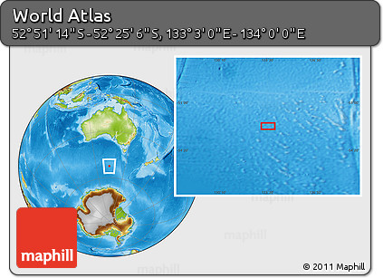Physical Location Map of the Area around 52° 38' 10" S, 133° 31' 30" E