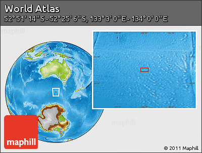 Physical Location Map of the Area around 52° 38' 10" S, 133° 31' 30" E