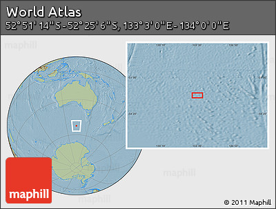 Savanna Style Location Map of the Area around 52° 38' 10" S, 133° 31' 30" E, hill shading